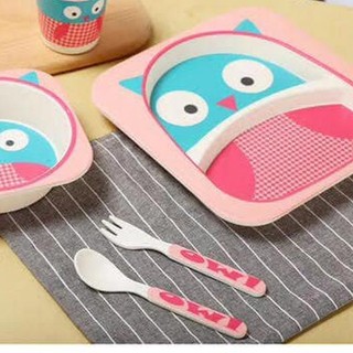 ♟ Bamboo Fiber Feeding kids Set / Peralatan makan bayi/Piring anak