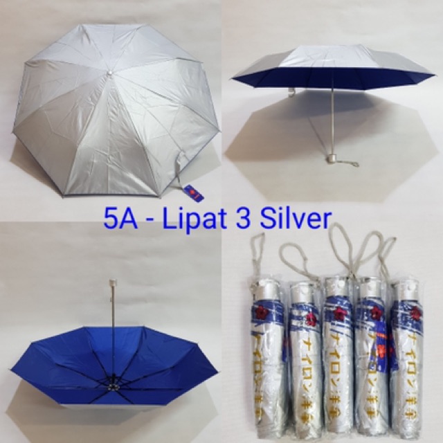 PAYUNG PROMOSI LIPAT 3 SILVER POLOS ANTI UV MERK SAKURA ADA SAFETY UV