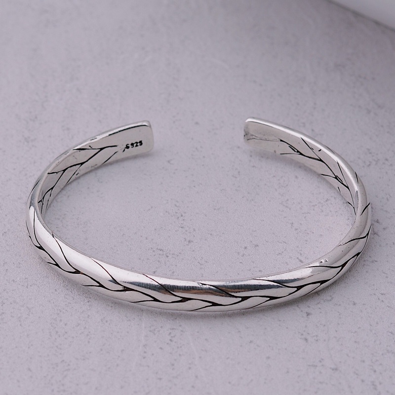 s925 silver retro leaf feather opening adjustable men and women bracelet jewelry gift factory wholesale in stock