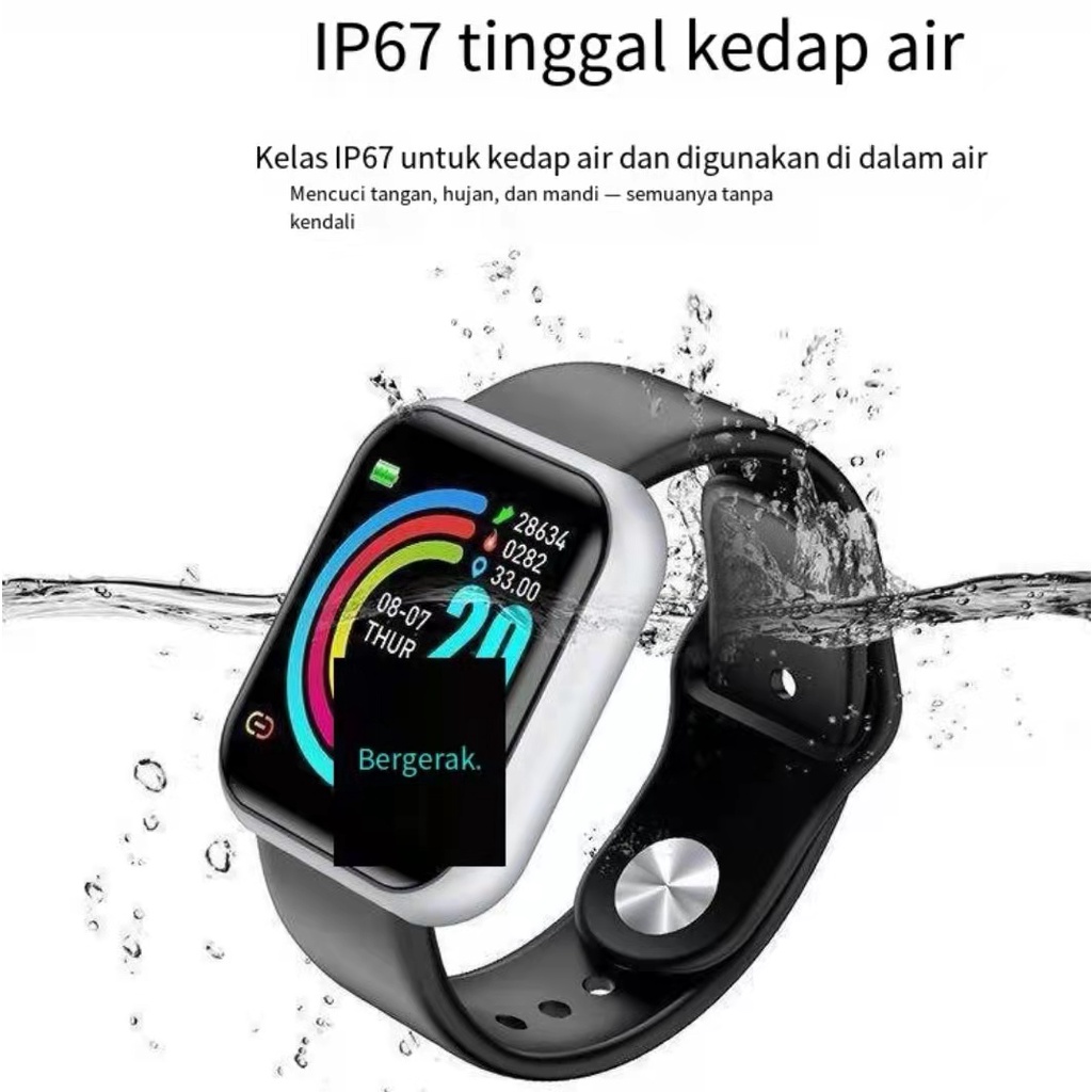 SMARTWATCH JAM TANGAN YG BISA Telpon Tahan Air Y68 Sport Touch Button Bluetooth Digital Waterproof Bluet Smart Watch Fitness Pelacak Kebugaran Gelang Pedometer Heart Rate IOS//Android