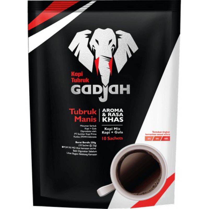 

Kopi Tubruk GADJAH 250 gram - Tubruk Manis Kopi + Gula (10 x 25 gram)