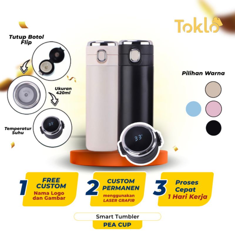 CUSTOM || Smart tumbler pea cup temperatur suhu LED digital|botol termos|Termos air panas dan dingin