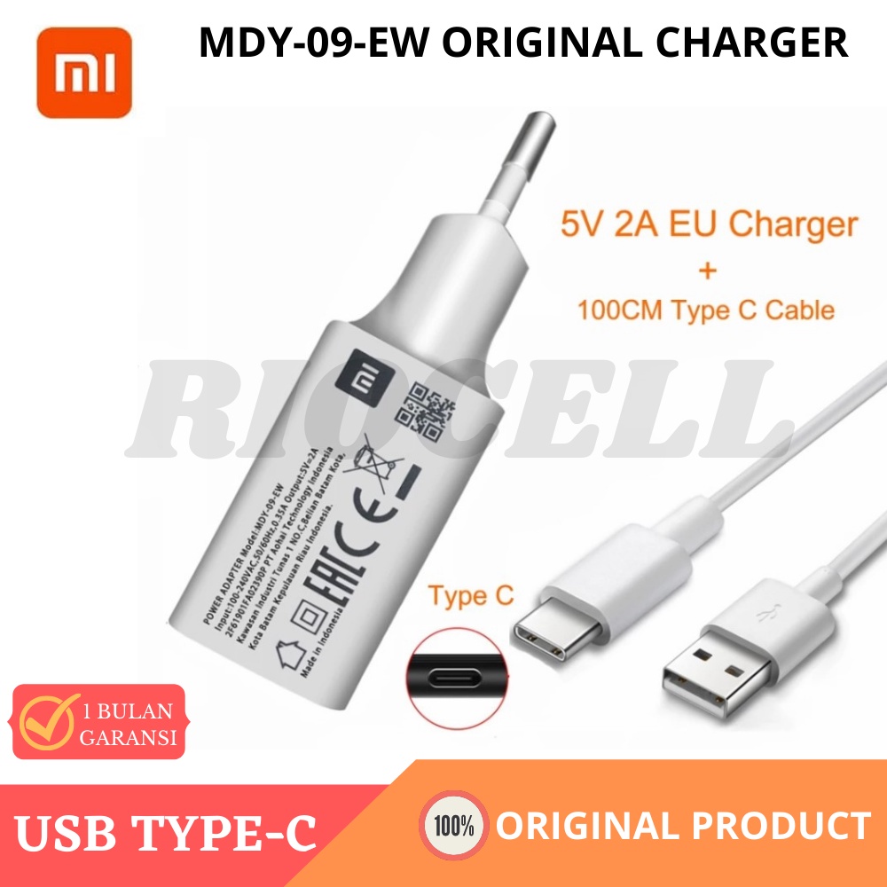 Charger Xiaomi Redmi Note 7 Mdy - 09 Ew Original Plus Kabel Type C