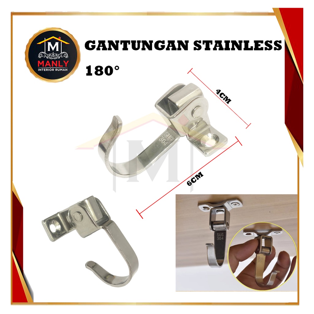 Kapstok Stainless Gantungan Hook 360 &amp; 180 Derajad / Hook Gantungan Stainless 304 / Hook Kamar mandi