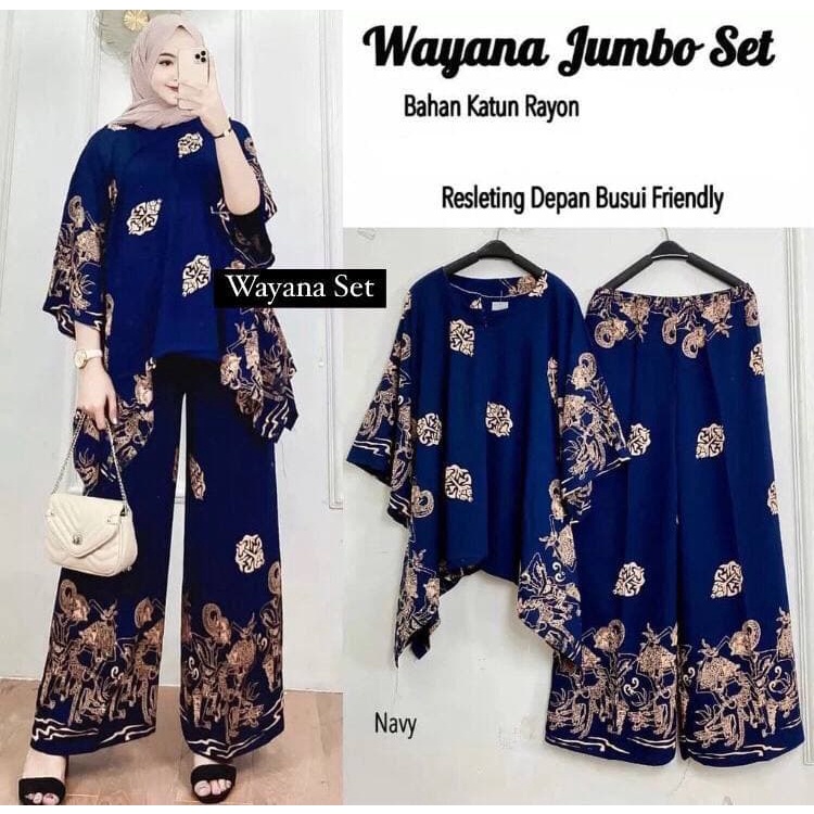 Wayana Set Jumbo - One Set Jumbo Katun Rayon Tidie Premium Busui Setelan Wanita Waka Waka Set Celana Panjang Bigsize LD 140 cm