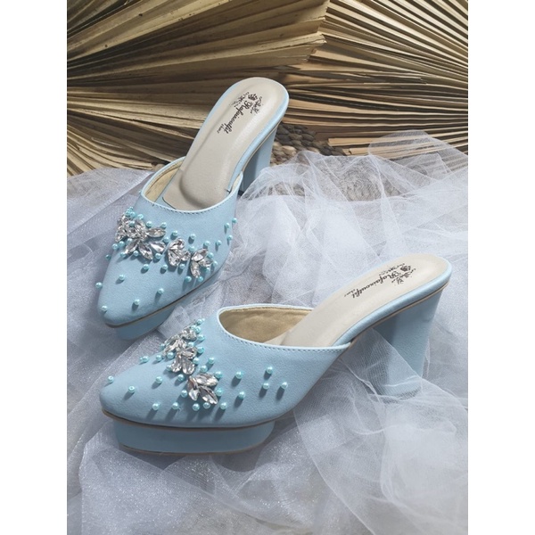 sepatu wanita wedding Mingka babyblue tinggi 9cm tahu