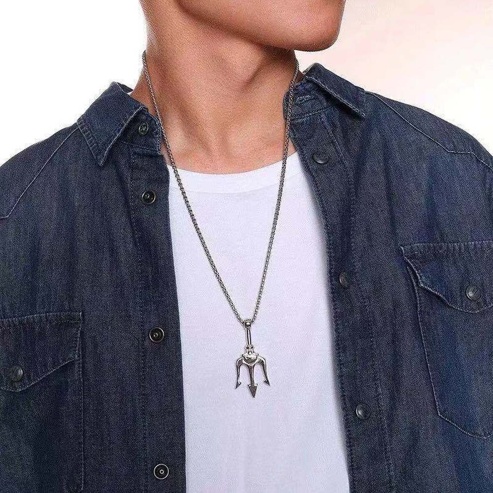 Kalung Liontin Trident Bahan Titanium Steel Gaya Hip Hop Untuk Pria Dan Wanita