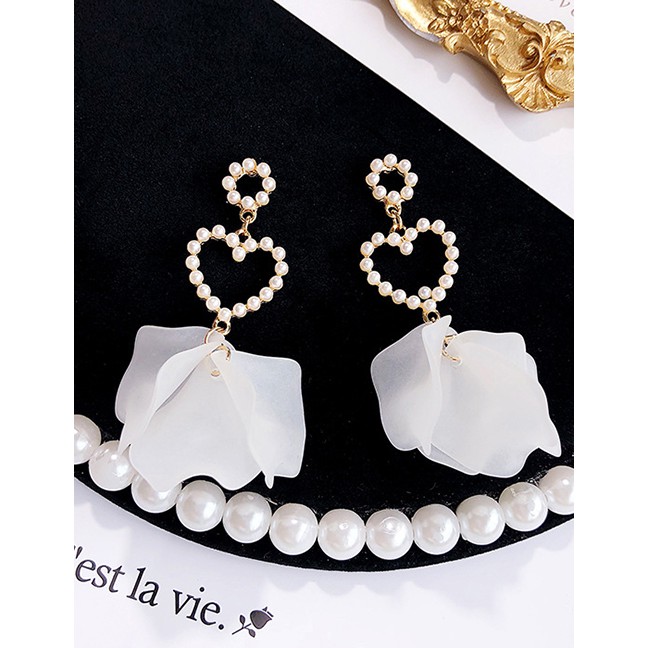 LRC Anting Tusuk Fashion Pearl Flower Hollow Love Earrings F4584XX