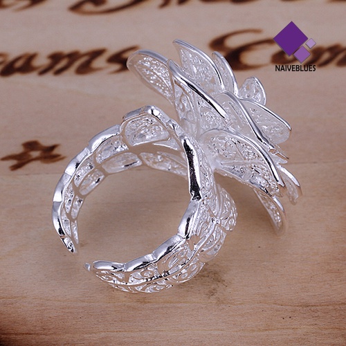 Cincin Model Terbuka Bentuk Bunga Lapis Silver Untuk Wanita