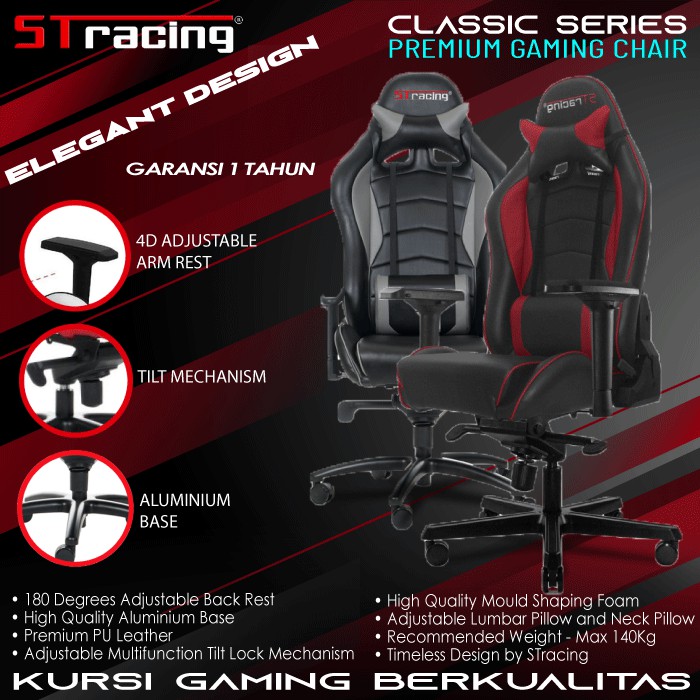 KURSI GAMING CHAIR KURSI GAMER YOUTUBER KURSI KOMPUTER BANGKU GAMER GAMERS ST RACING A12