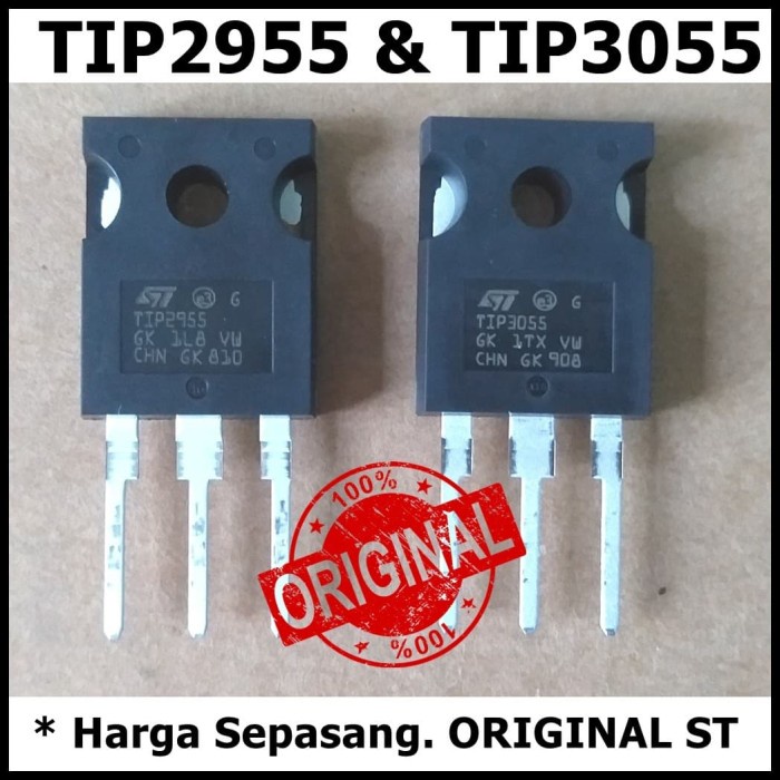 Original ST TIP2955 dan TIP3055 Transistor Final Sepasang PNP NPN