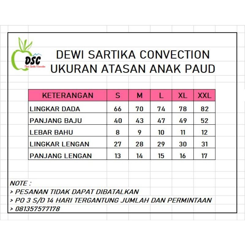 Setelan seragam sekolah PAUD/taman kanak2  murah harga grosir