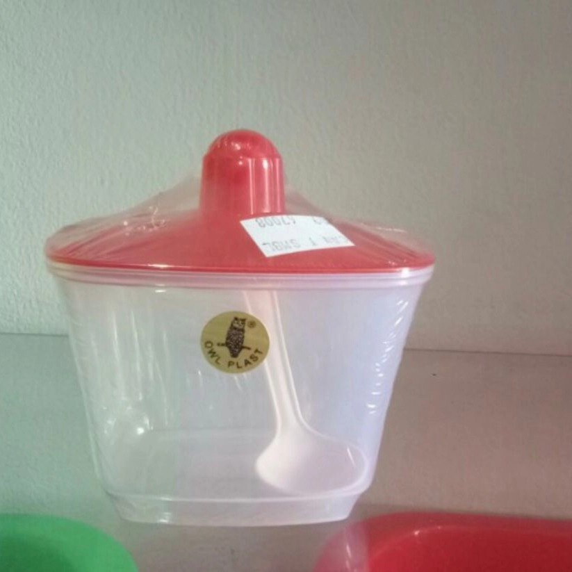 TEMPAT WADAH SAMBAL BUMBU TUTUP + SENDOK PLASTIK BAGUS 365ML OWL PLAST