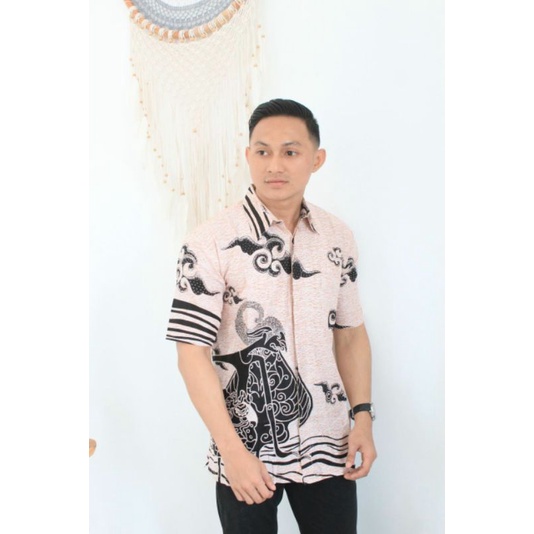 DISKON Batik HRB026 kenongo kemeja hem pendek padi pekalongan M L XL MURAH KEREN bati pria wajik