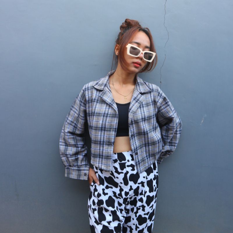 kemeja tartan/kemeja flanel crop