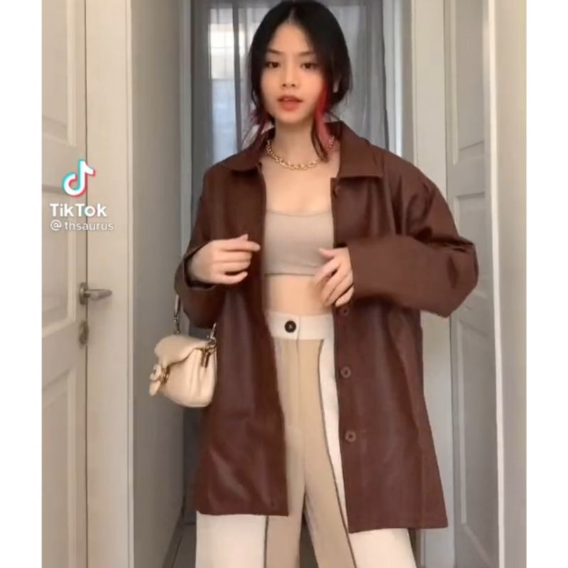 brown leather jacket