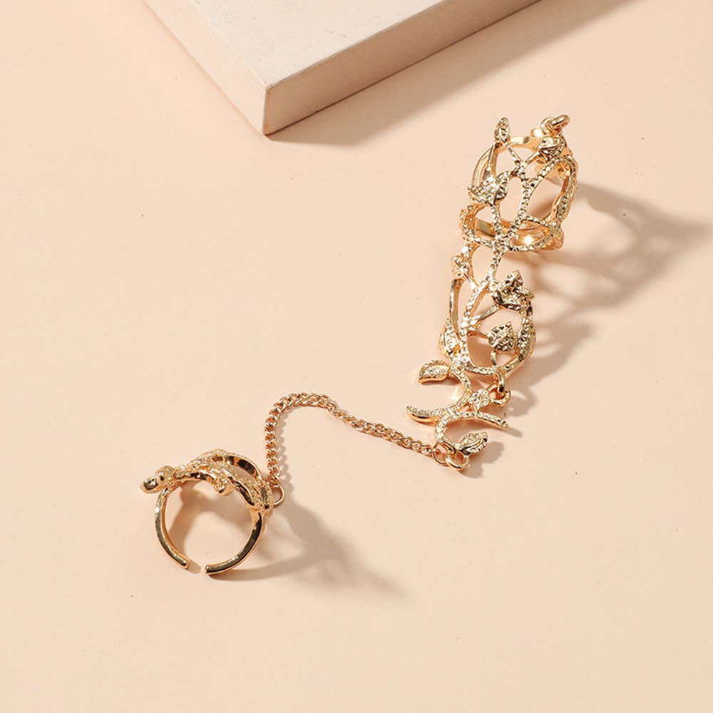 Cincin Rantai Geometris Warna Hitam Emas Gaya Punk Vintage Hip Hop Untuk Wanita