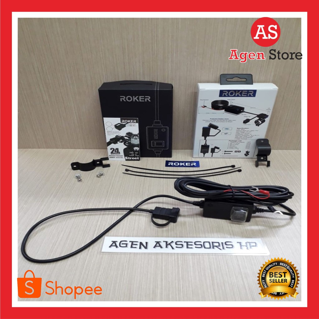 HARGA TERMURAH Charger Motor ROKER STREET 2.4A Waterproof Casan HP Aki Motor LED Ligh
