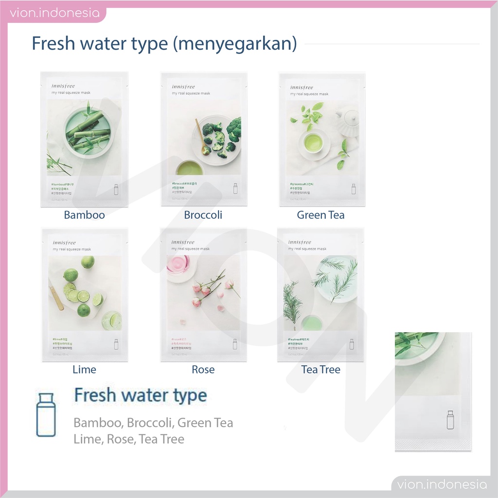 [SUPER BRAND SALES] INNISFREE Masker Wajah Muka My Real Squeeze Mask Sheet Face 18 Type IF001