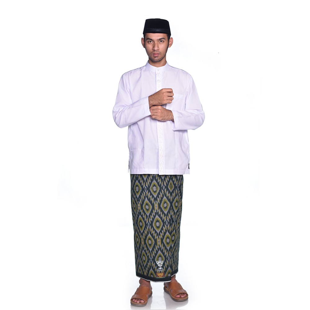 Sarung BHS Gold Royal Motif Ikat Border Dua Warna Hijau Olive