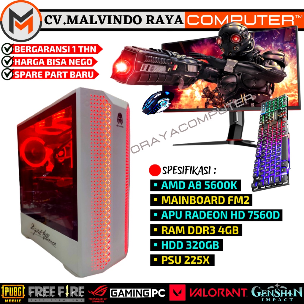 PC GAMING EDITING AMD A8 5600K RAM 4GB HDD 320GB SIAP PAKAI
