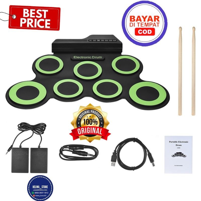 Drum Gendang Band Digital Electrik Mainan Anak  - Warna Green