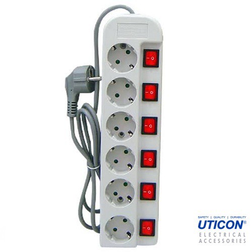UTICON STOP KONTAK ARDE 6 LUBANG + SAKLAR TERSENDIRI + KABEL ST-1682SW