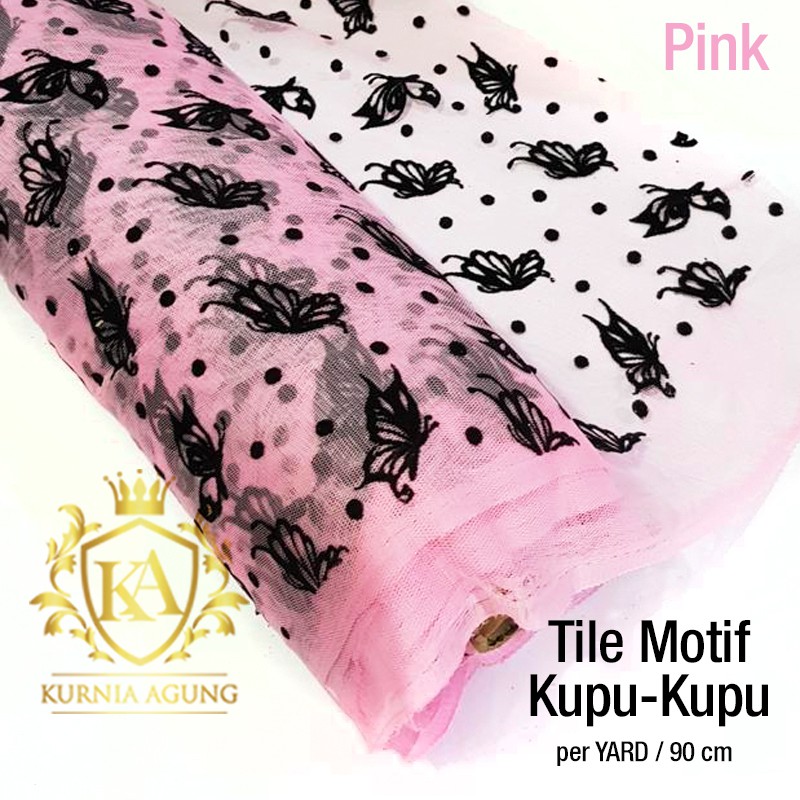 Kain Tile Tila Tulle Motif Kupu per Yard 90cmx170cm Lebar 170cm Murah