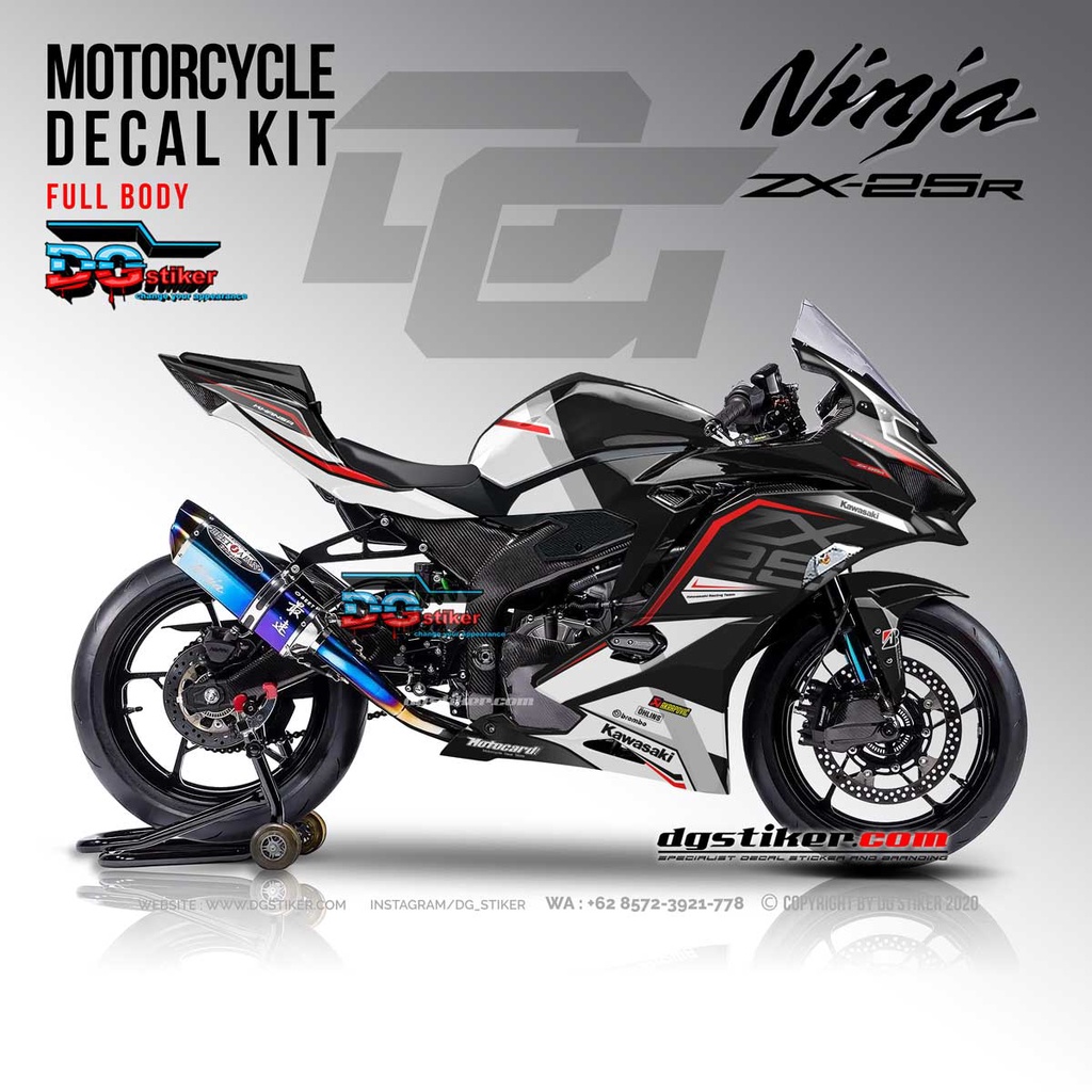 Decal Stiker ZX25r Hitam Putih Line