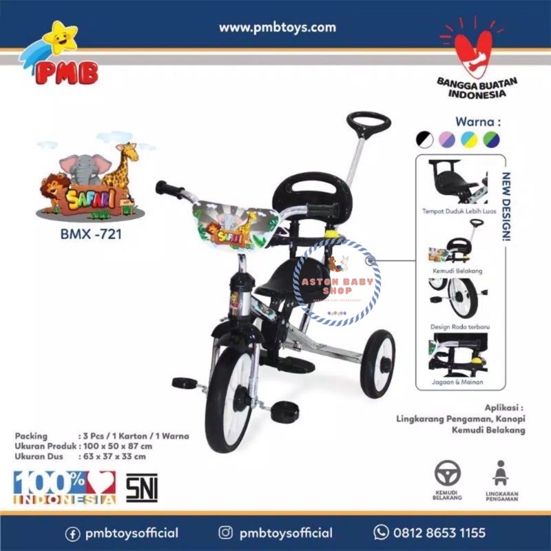 Sepeda Tiga Roda tricycle PMB Safari BMX 721 Nikel