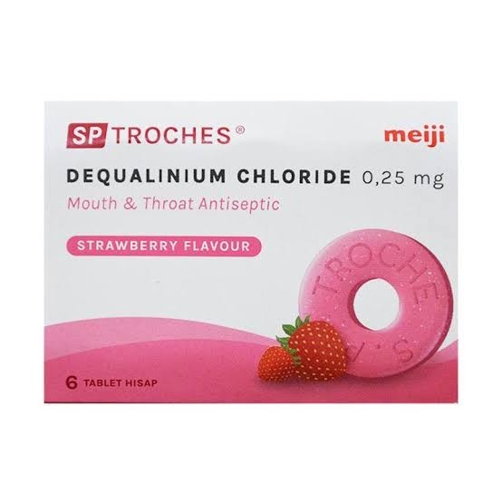 

Sp Troches Isi 6 tablet -Dequalinium Chloride 0.25mg Rasa Strawberry Flavour