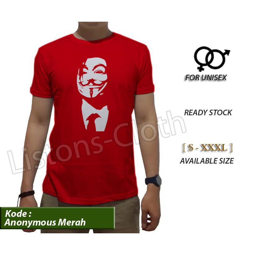 Kaos distro anonymous hacker merah tshirt pria baju cowok pakaian