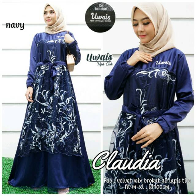 Claudia gamis tile by uwais dress kondangan mat velvet mix tile