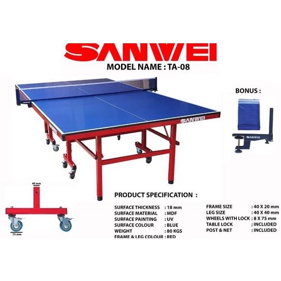 TERLARIS Meja Pingpong Tenis Meja Sanwei TA-08