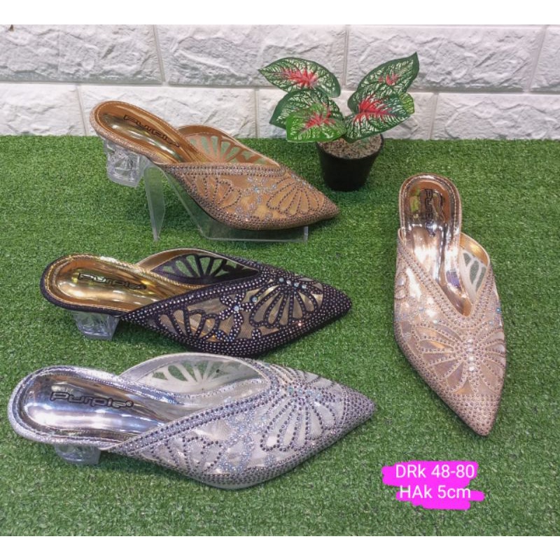 Sepatu sandal pesta baralek brukat payet mewah hak kaca PURPLE DRK 48-80 Shoestore Sei Sariak