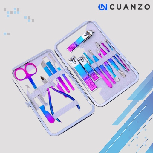 Nail Art Set Gunting Kuku Manicure Pedicure 15 PCS / Paket Alat Set Gunting Potong Pemotong Kuku Lurus Lancip Miring Jempol Kaki Portabel Portable Lengkap Karakter Anti Cantengan Centengan Dewasa Tajam Stainless Dan Korek Kuping Full Set Nail Art Murah