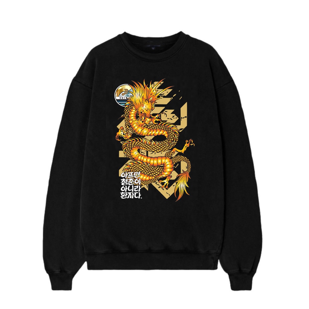 BREW ID - Crewneck Black Motif NAGA GOLD Pria dan Wanita Premium Quality