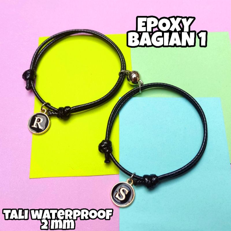 ( A - Z ) GELANG COUPLE MAGNET EPOXY SINGLE SLIDE / GELANG ESTETIK VIRAL TALI HITAM WATERPROOF / GELANG INISIAL EPOXY