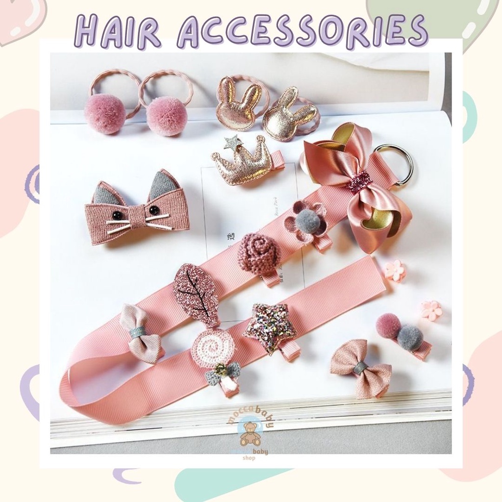 MBSS - JEPIT FOR YOU Ikat Rambut Karet Pita Anak 18 in 1 Jepit Rambut Anak | Aksesoris Rambut Hair Clip Import