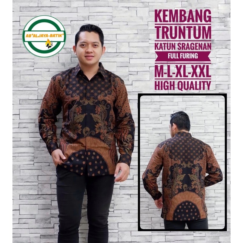 BATIK PRIA KEMBANG TRUNTUM LAPIS FURING KATUN HALUS SRAGENAN SIZE M-XXL ASLI SOLO HIGH QUALITY