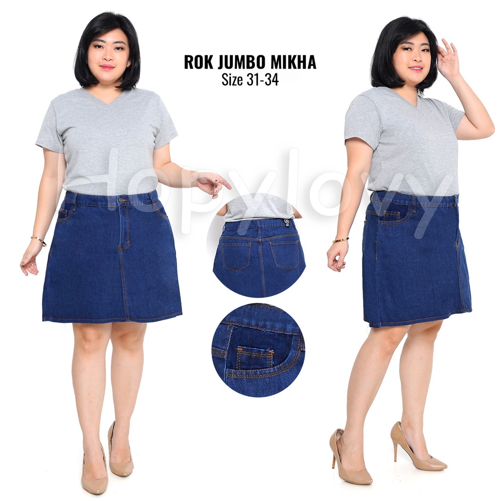 HOPYLOVY JUMBO Rok Midi Jeans Wanita Skirt Resleting Mikha