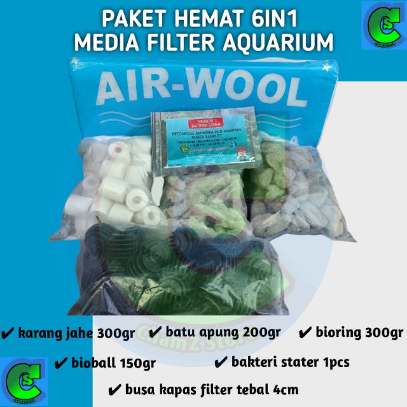 Paket hemat 6in1 media filter aquarium / paket hemat media filter / media filter