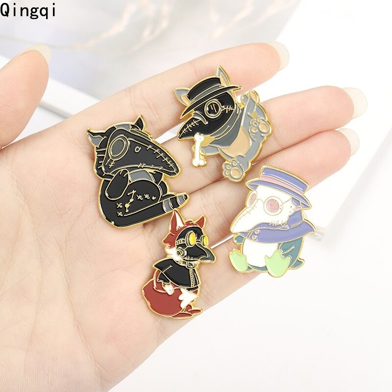 Bros Pin Enamel Desain Kartun Hewan Kelinci Rubah Penguin Beak Face Untuk Hadiah