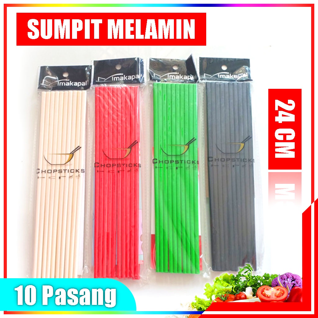 Sumpit Melamin Makapal Set Isi 10 Pasang / Sumpit Makan Sumpit Mie Gading Panjang 24 cm / Sumpit Makapal 24 cm Isi 10 Pasang