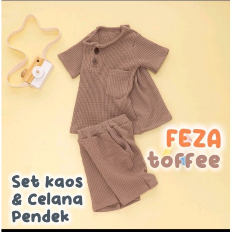 Nauree - Setelan Baju Kaos Anak Feza Umur 1 2 3 4 5 6 Tahun Ukuran S M L Warna Cream Taro Pink Celana Pendek Lembut Nyaman Premium Tidak Panas Tidak Menerawang Berkualitas Modis Awet