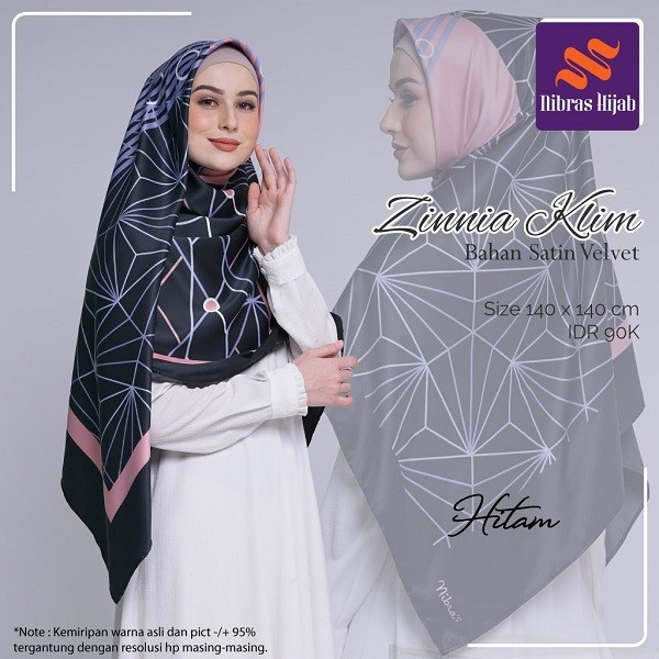 NIBRAS HIJAB ZINNIA KLIM HITAM SIZE 140 X 140