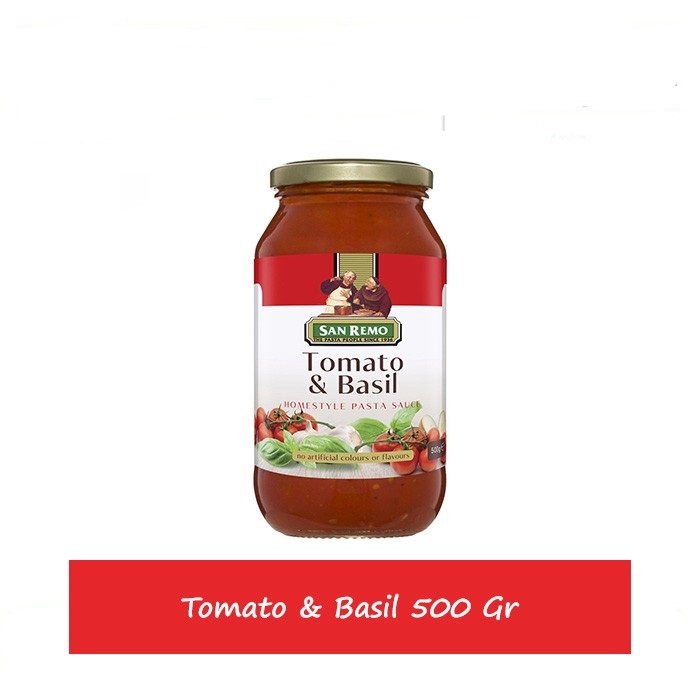 SAUS PASTA SAUCE TOMATO &amp; BASIL SAN REMO 500GR