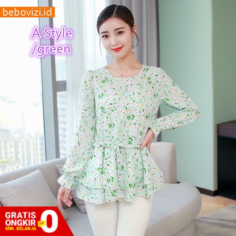 Blouse Wanita Lengan Panjang Bahan Sifon Dan Jumbo Bergaya Korea