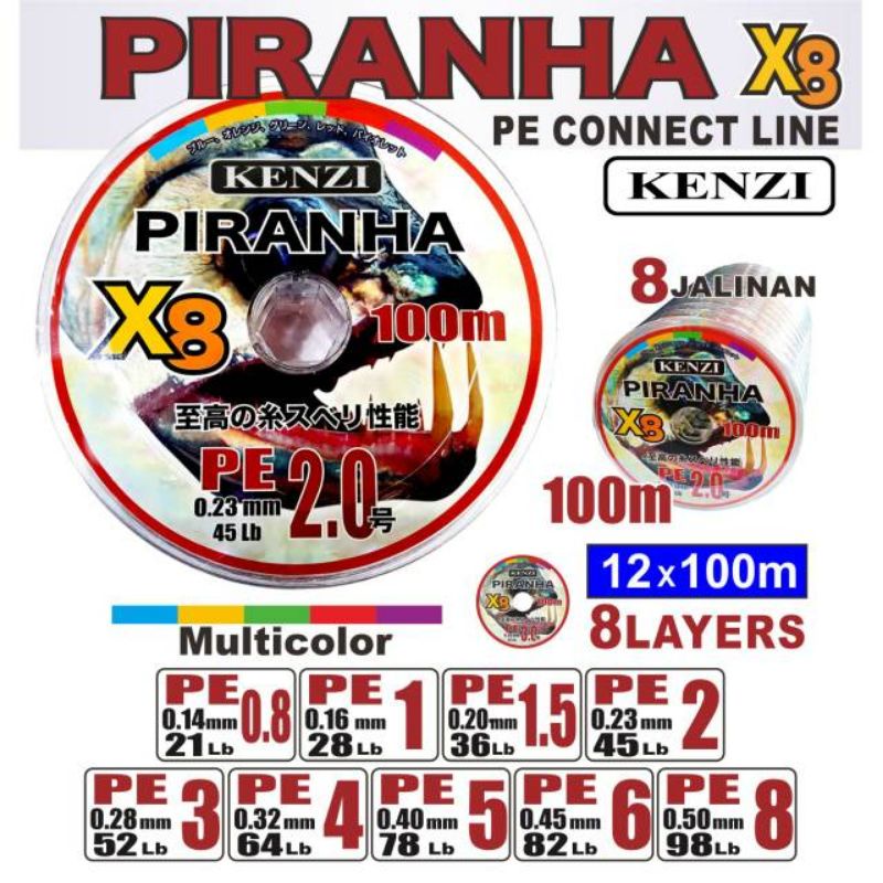 pe piranha x8 senar tali benang pancing piranha x8