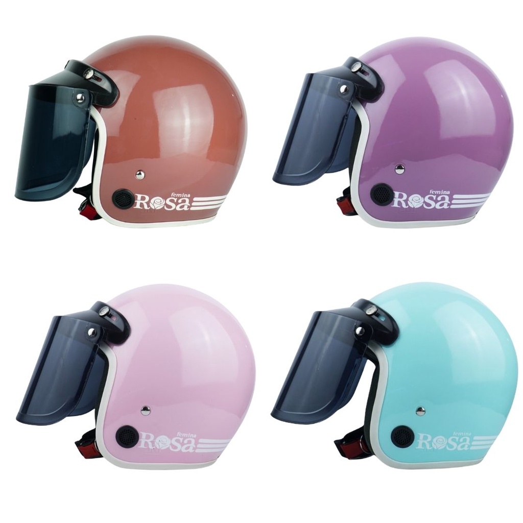 Helm Bogo Dewasa Polos Wanita Motor Sni Ori FEMINA ROSA Pastel Cembung HITAM